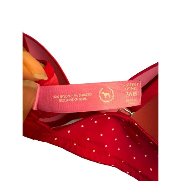 Victoria's Secret Pink T Shirt Demi Bra Size 36B Pink with White Polka Dots - Picture 7 of 8